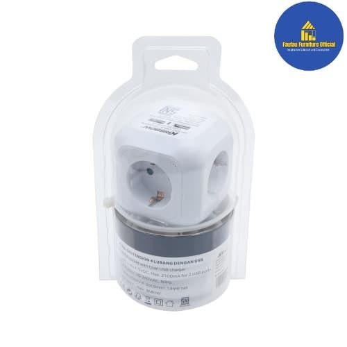 Colokan Stop Kontak Kubus 4 Soket Dengan 2 Port Usb - Putih