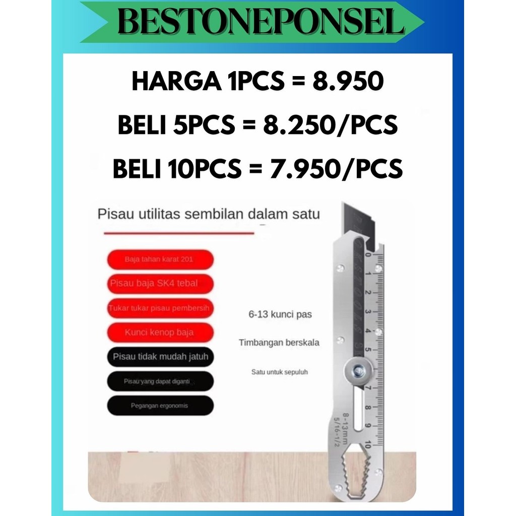 

BOP PISAU CUTTER SILVER STAINLESS VIRAL 9IN1 SERBAGUNA 9 IN 1 TAJAM DAN TAHAN LAMA