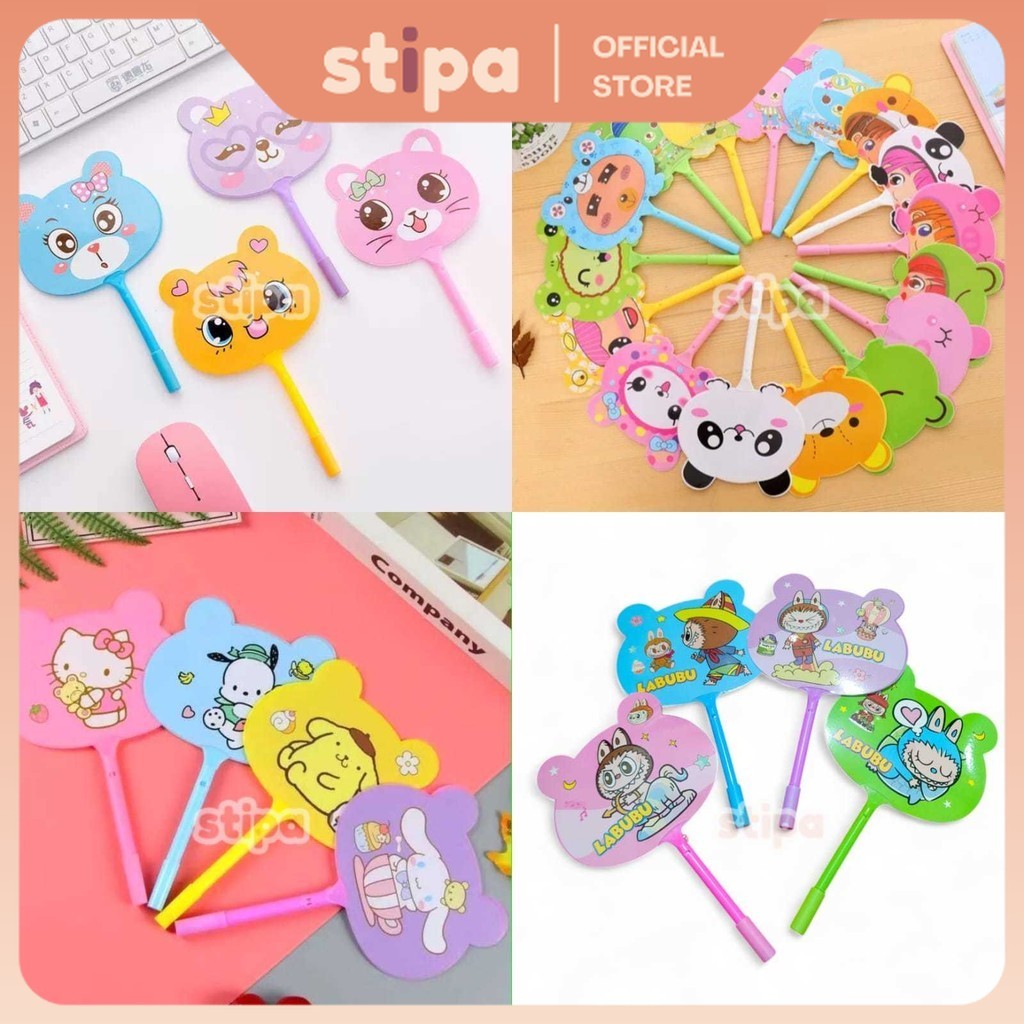 

STIPA Pena Kipas Motif Karakter Kartun Fancy Fan Pen Stationery Pulpen ATK Sekolah Kantor Anak San rio Labubu