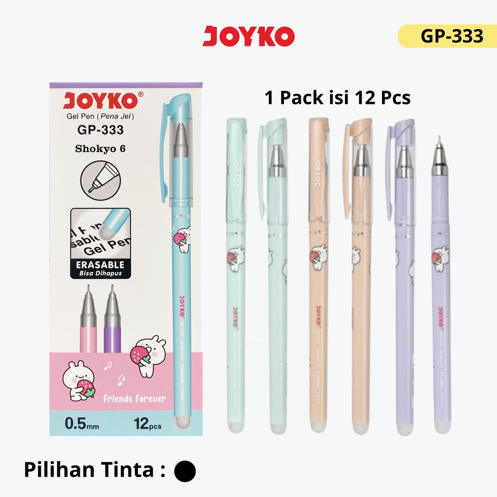

JOYKO Erasable Pen Pulpen Gel Bisa Dihapus 1 Pack GP-333 0.5mm Isi 12 Pcs