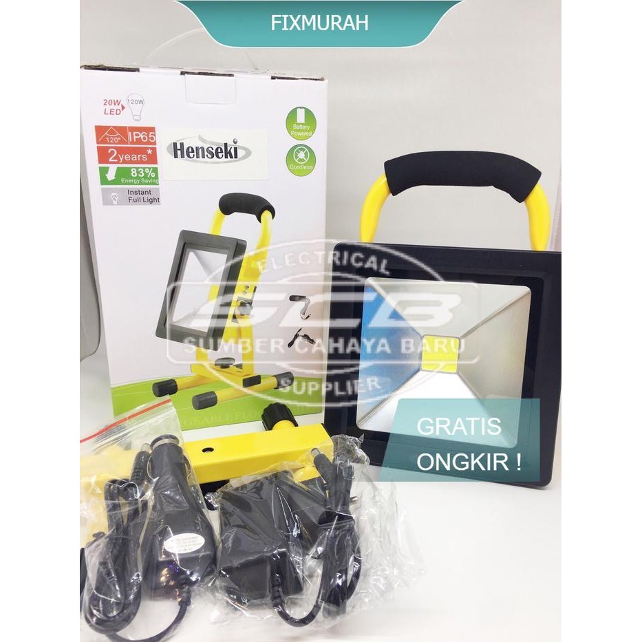 Henseki Rechargeable Flood Light 20 Watt Lampu Sorot Emergency 20W