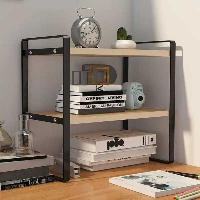 Rak Buku Minimalis Kayu Besi Aesthetic Serbaguna Meja Nakas 2 Tingkat - Home Stuff Bandung