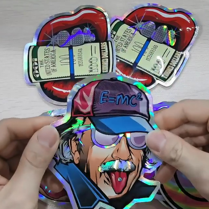 

50pcs Holographic Cartoon Logo Custom Printed Zip Lock Aluminum Foil Bag Cookie Party Gift Package Customized Shape Ziplock Bags