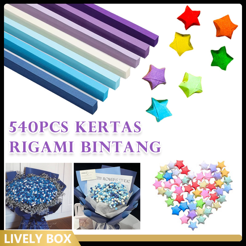

Isi 540 Kertas Origami Bintang/Warna Warni Kertas Lipat DIY Lucky Paper Star Hiasan Dekorasi Buket