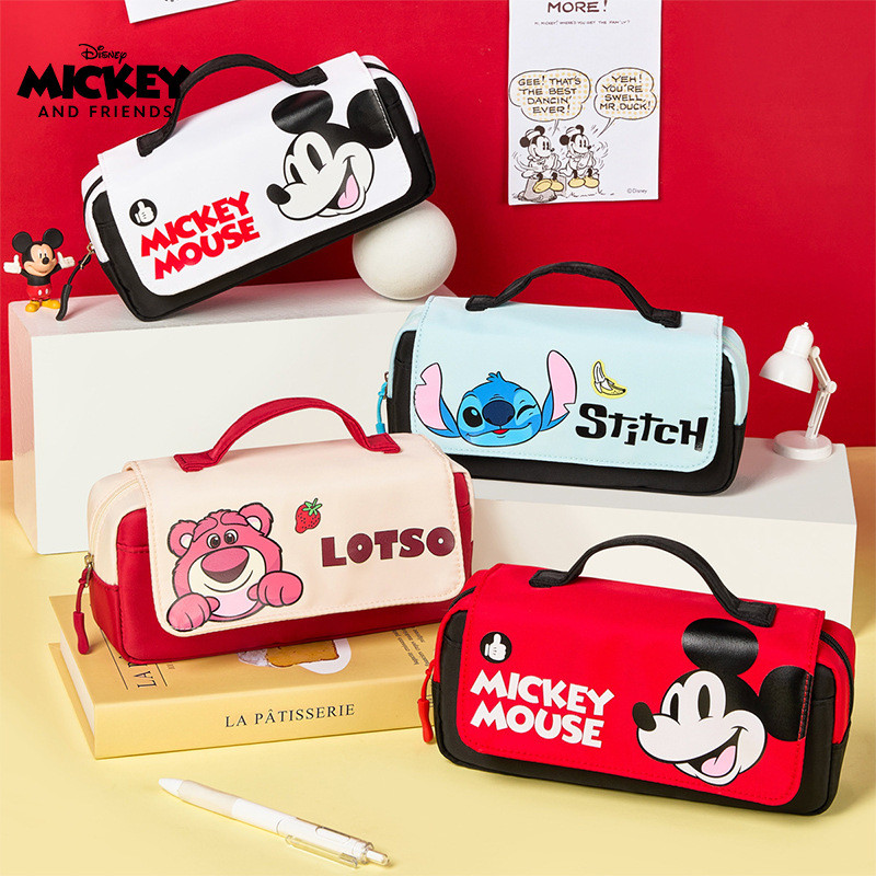 

Disney Double-Layer Pencil Case for Kids, Large Capacity, Stitch & Lotso Bear Design, School Supplies Organizer