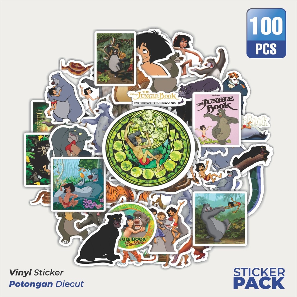 

100 PCS STIKER Stiker Disney Series The Jungle Book Karakter Mix 1 Waterproof Aesthetic- Untuk Laptop, Motor, dan Helm - Paper Stationery Pack
