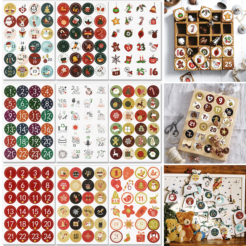 

1/3/5Sheet Advent Calendar Stickers Xmas Countdown Gift Packaging Label Sticker Merry Party Decor New Year