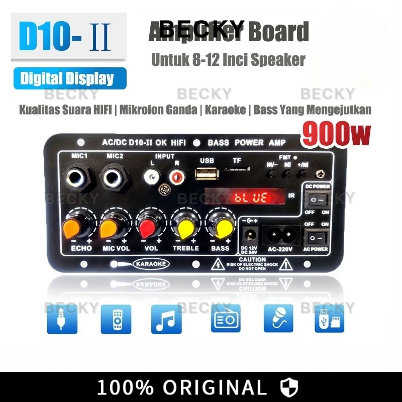 BECKY Amplifier Bluetooth Super Bass 12V/24V/220V Modul Speaker Bluetooth Power Amplifier