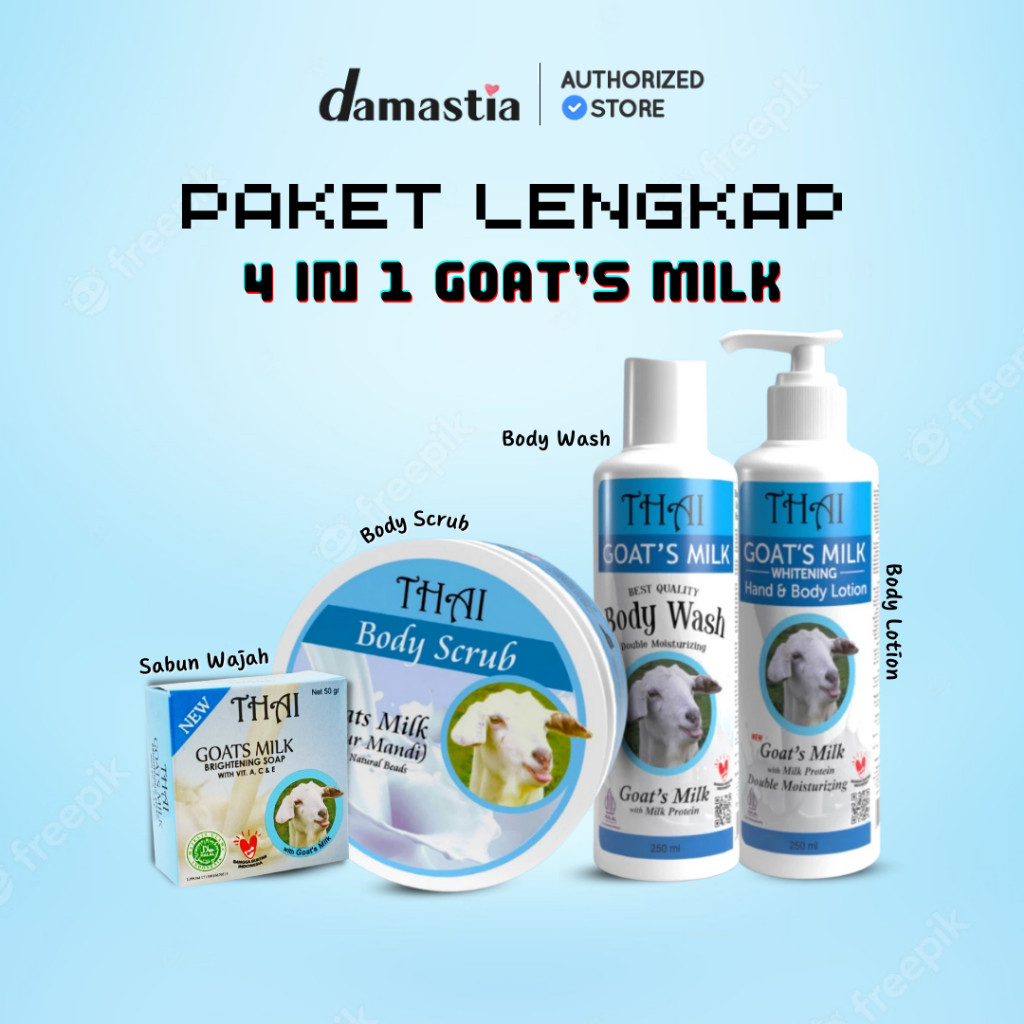 Thai Paket Lengkap Goats Milk 4in1 - Sabun Body Lotion Scrub Bar Soap