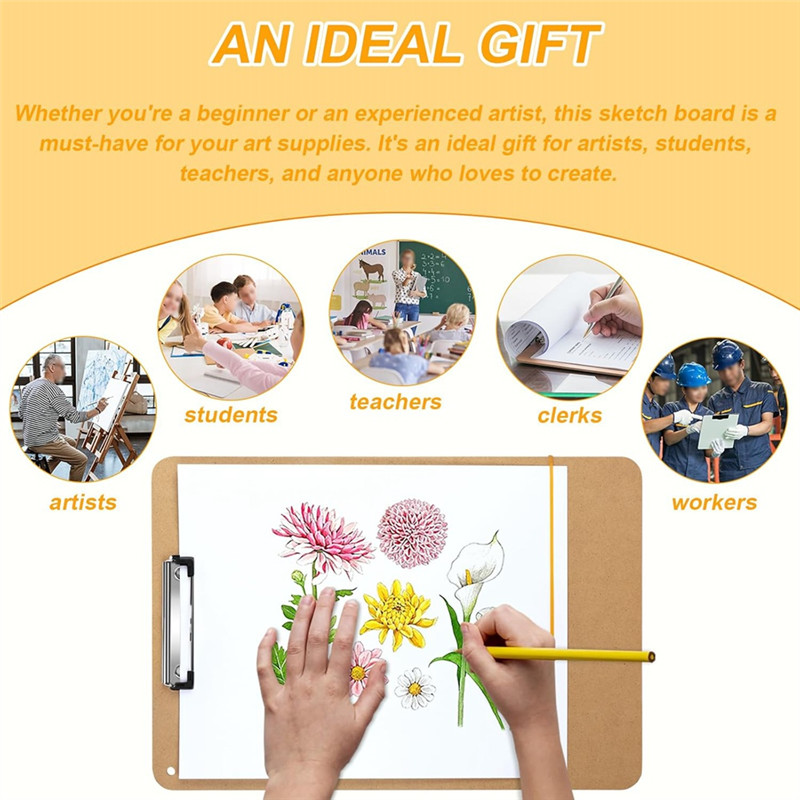 

MCGS-A3 Drawing Board, 46X36cm Portable Art Clipboard With Sturdy Clip And Rubber Bands For Classroom, Drafting, Studio