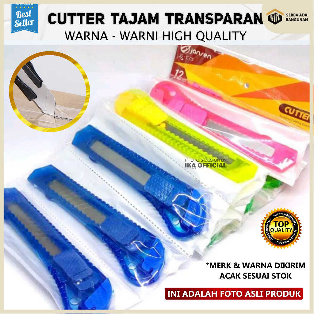 

SAB Pisau Cutter Ukuran Besar 18mm / Transparan Warna Warni Cuter Super Tajam Sliding Knife Cutting Tool Alat Potong Kertas Kardus Pisau Cutter Piso Cutter cuter kater Besar Pemotong Dus ATK