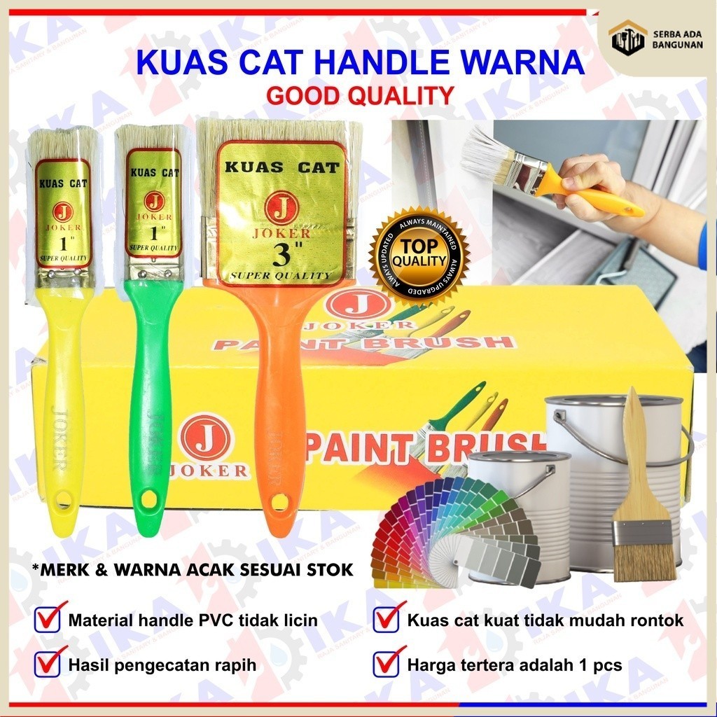 

SAB Kuas cat kuas cat murah berkualitas ukuran 1inch dan 3inch gagang warna-harga1pcs