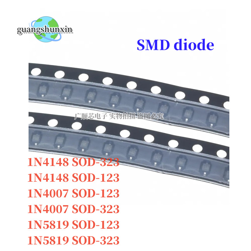 100pcs SMD diode 0805 SOD-123 1N5819 1N4007 1N4148 SOD123 SOD-323 1206 1N4148WS 1N5819WS B5819WS SOD