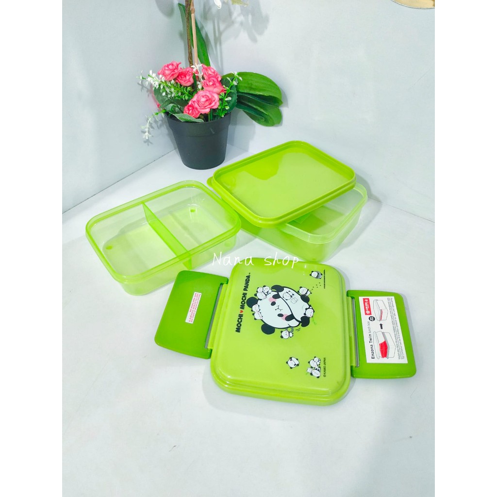 LION STAR Enzona Twin Lunch Box Segi Kotak Bekal Anak 2 Susun SB-34/kotak bekal mochi-mochi panda