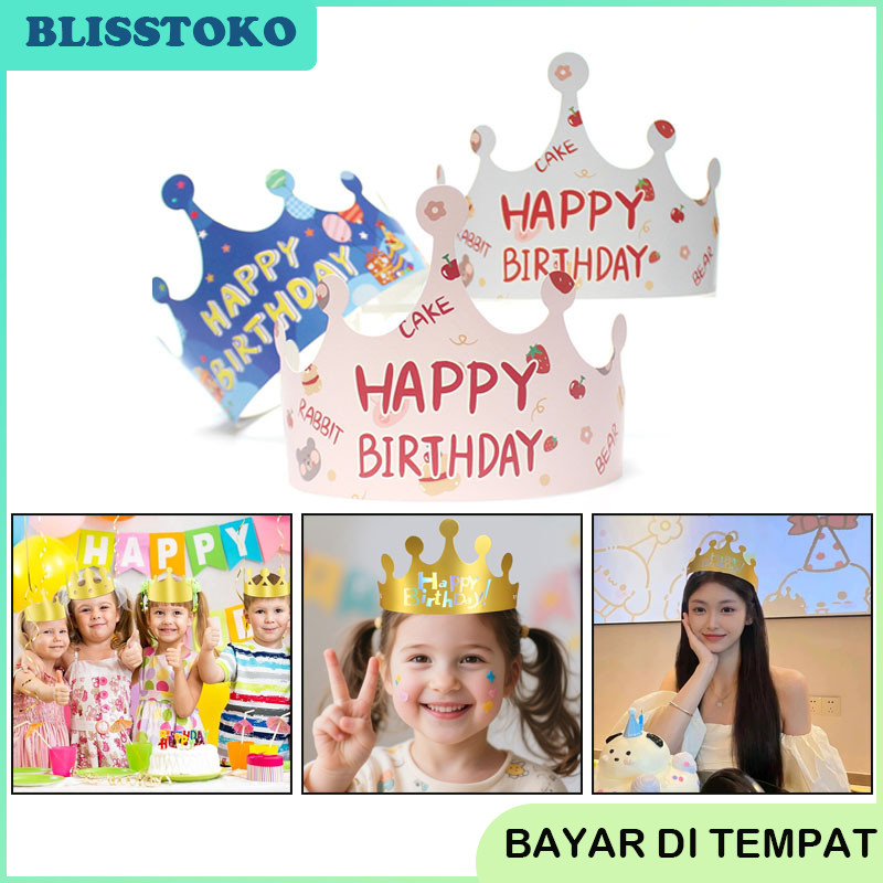 Topi Pesta Mahkota Karton Ulang Tahun Anak/Dewasa Topi Ulang Tahun Kue Ulang Tahun