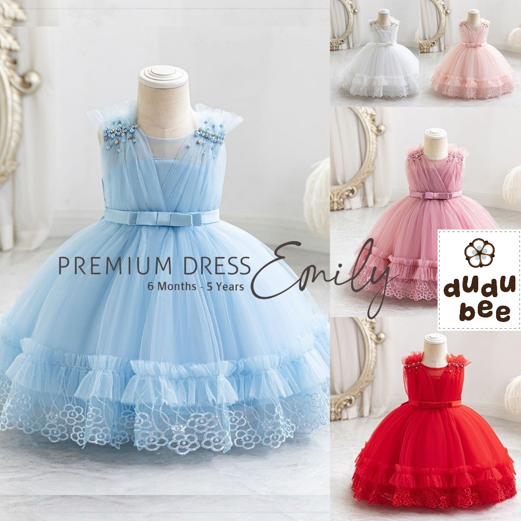 Dress Pesta Aqiqah Gaun Ulang Tahun Bayi Anak perempuan EMILY Import Mewah Model Korea