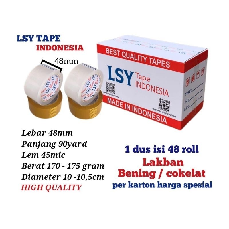 

lakban bening / cokelat 48mm x 90yard 1 dus isi 48 roll LSY TAPE INDONESIA