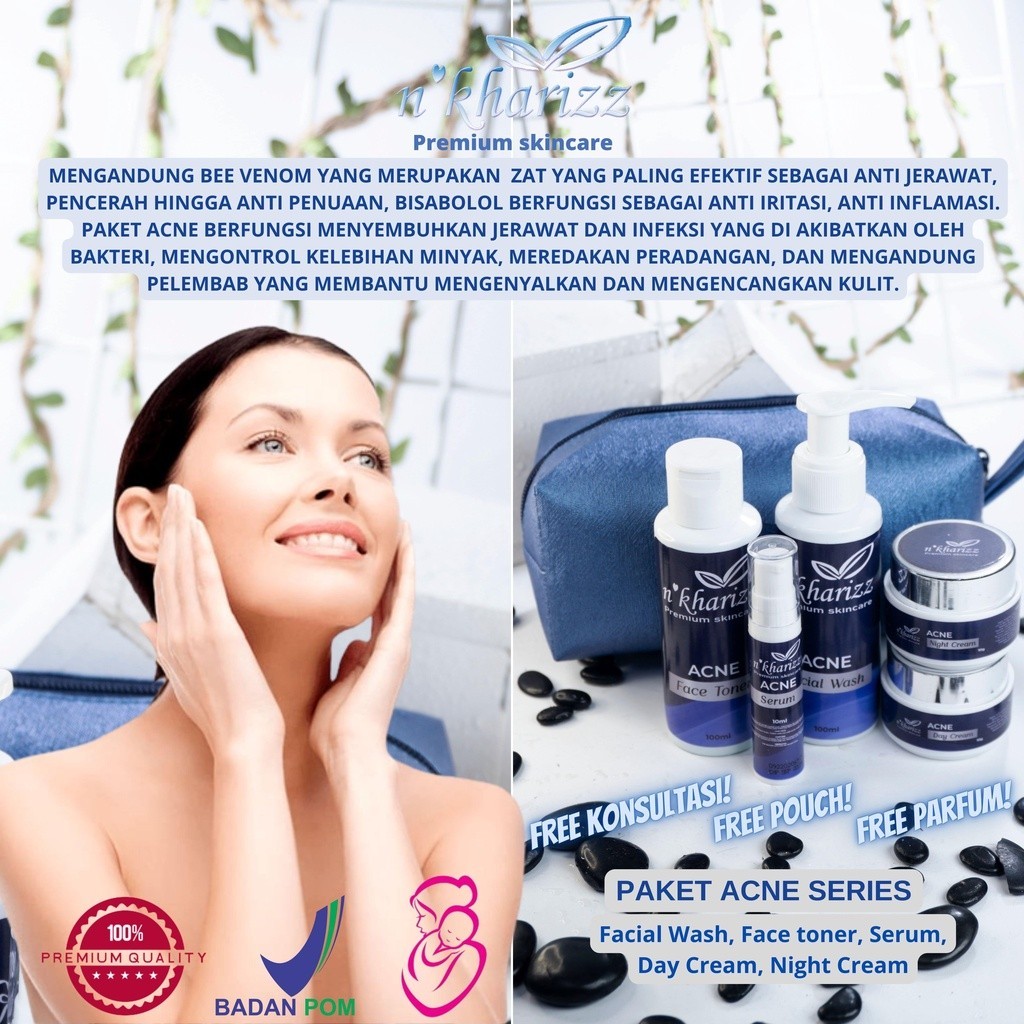n'Kharizz Premium Skincare BPOM Paket Acne Series Wajah Day Cream Night Cream Glowing Serum Face Ton