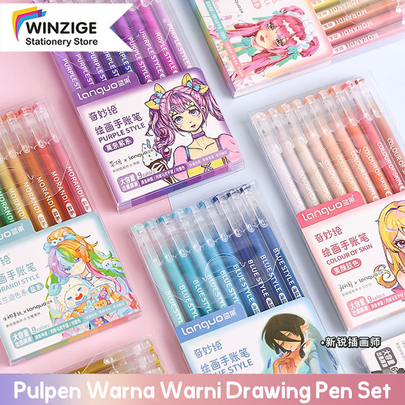 

SURABAYA Winzige 9 colors gel pen set drawing pulpen warna warni lucu aesthetic morandi pastel retro color journal marker pen alat tulis