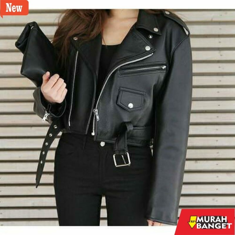 jaket kulit wanita hijab Jaket Kulit Wanita Blazer Semi Kulit Sintetis Terbaru Crop