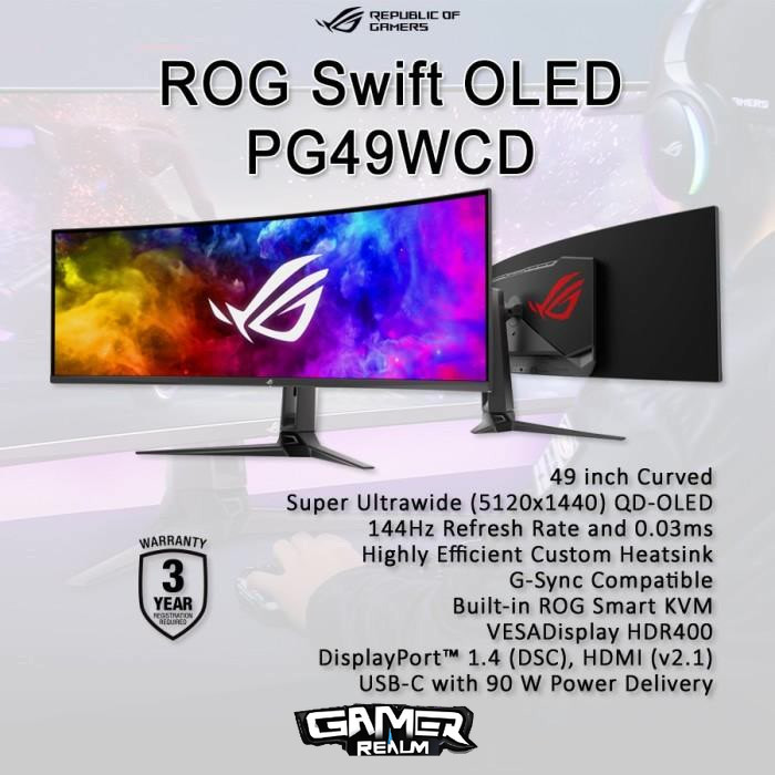 ASUS ROG Swift OLED PG49WCD 49 inch Curve 144Hz Gaming Monitor
