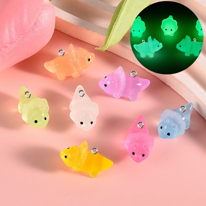 

10pcs/lot Cute 3D Luminous Dinosaur animal Charms Resin Pendant For Jewelry Making Accessories DIY Earrings Necklace Keychain