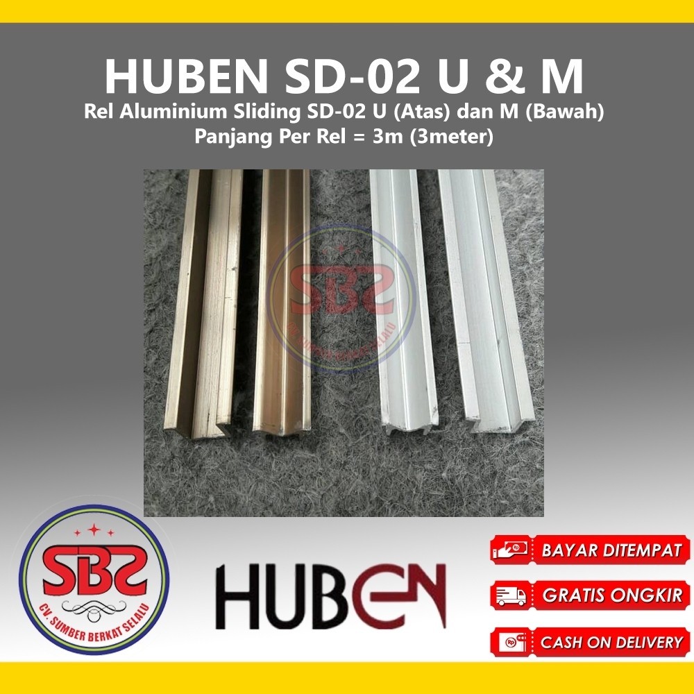 HUBEN Rel Pintu Lemari Geser Alumunium - Sliding Huben SD-02 U&M - Rel U dan Rel M Huben