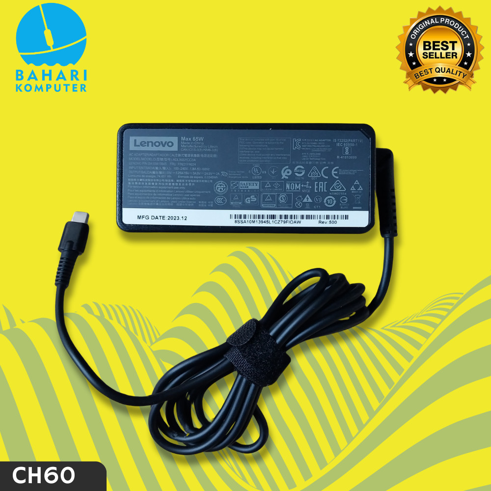 Adaptor Charger Leno Thinkpad T480 T480S L480 Type-C 65W Original