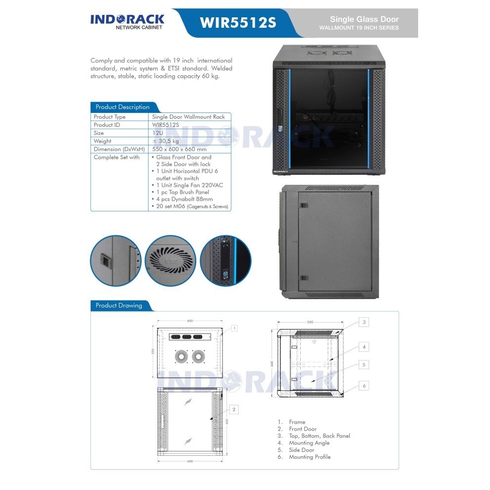 Indorack WIR5512S 12U Box Rak Server Modem Wifi Gantung Dinding Tembok