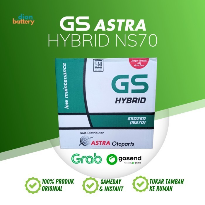Aki Mobil Colt Diesel NS70 GS ASTRA HYBRID (12V 65Ah)