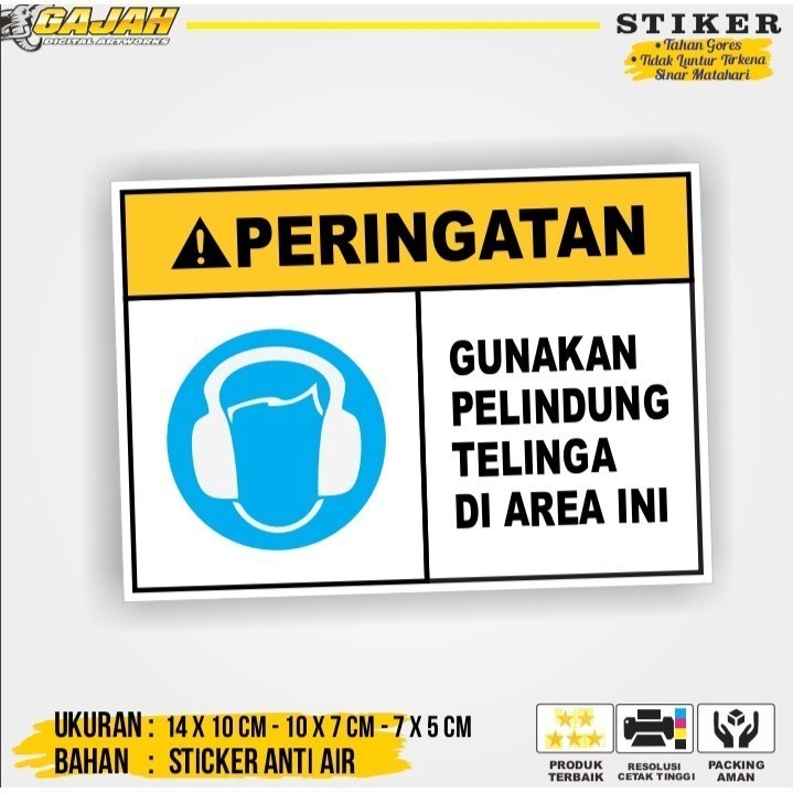 

Stiker Sign Peringatan Gunakan Pelindung Telinga Di Area Ini / Stiker K3 / Stiker Safety multi Sticker