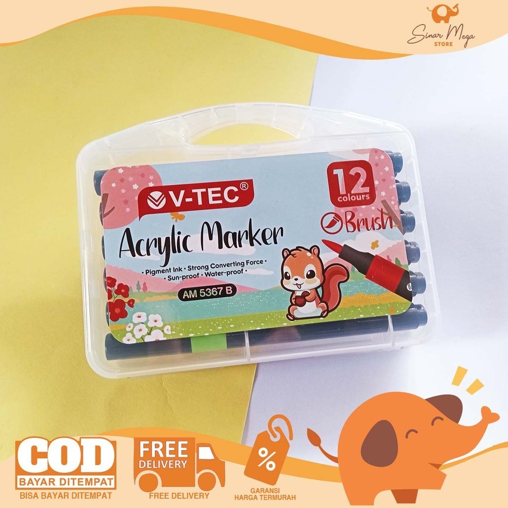 

Vtec Acrylic Marker 12 Warna AM 5367 B Spidol Brush Akrilik Murah