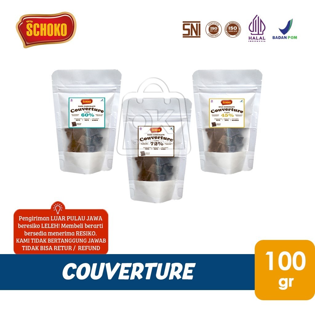 

SCHOKO Couverture Cube Chocolate Coklat Kovertur Bentuk Kubus Dadu (Repack 100g +Ice Gel)