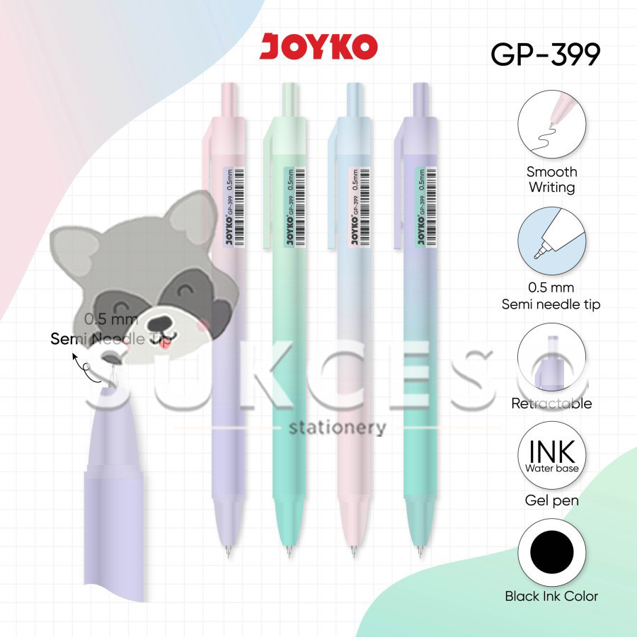 

Joyko Retractable Gel Pen GP-399 0.5mm Black Gradient Color Pulpen Cetek