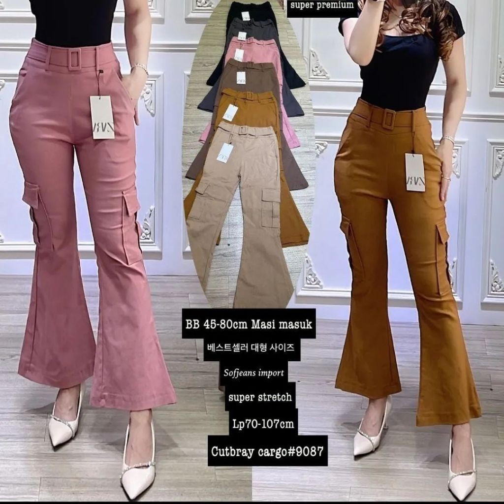 NOBLELISTA - CELANA CUTBRAY CARGO BELT PREMIUM / Celana Cutbray Cargo Zava - Flare Cargo Pants - Kul