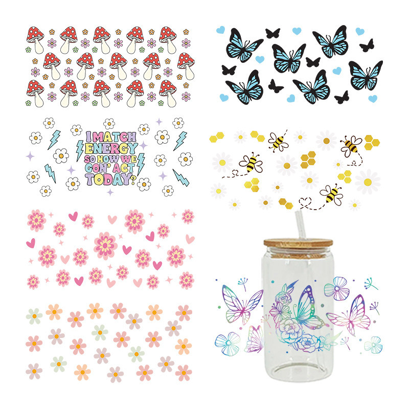 

Beautiful Flower Butterfly UV DTF Cups Wrap Sticker DIY Label Transfer Sticker Waterproof Print D7322