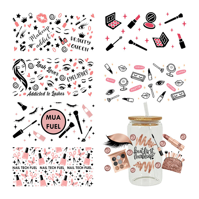 

Makeup Design UV DTF Transfer Sticker For Wraps Cup DIY Waterproof Custom Decals High Temperature Resistance D8282