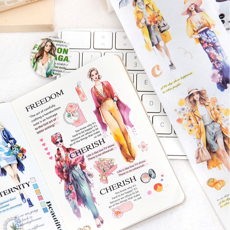 

[Gongjin] 1 Roll Washi Tape Fashion Magazine FM Sticker Stiker Estetik Girl Woman Show Designer