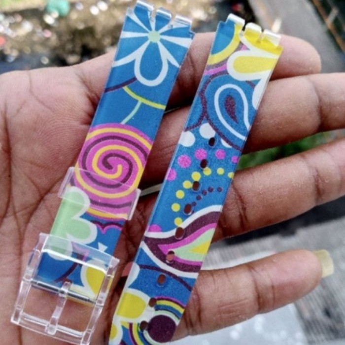 Strap Rubber Swatch 17mm Tali Swatch karet 17mm ori - biru motif