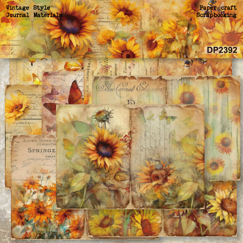 

Panalisacraft 8sheets A5 size Vintage Style Sunflower Scrapbooking patterned paper Fancy Card Pack Light weight Craft Paper Card
