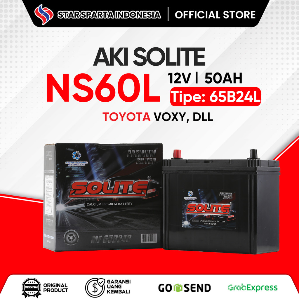 Solite - Aki NS60L 12V 50Ah untuk Toyota Voxy