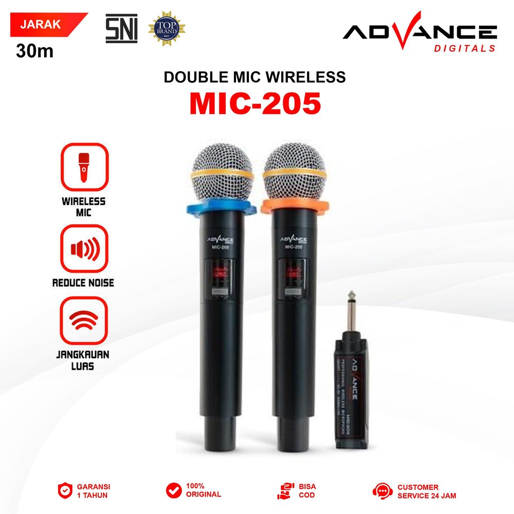 [FREE ONGKIR] ADVANCE - MIC205 Double Mic Profesional Wireless Anti Noise Recharger Bisa Digunakan U