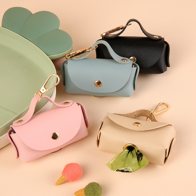 Stylish Pet Bag Holder Faux Leather Pet Poop Bag Holder with Dispenser for Dog Bags Portable Dog Poo