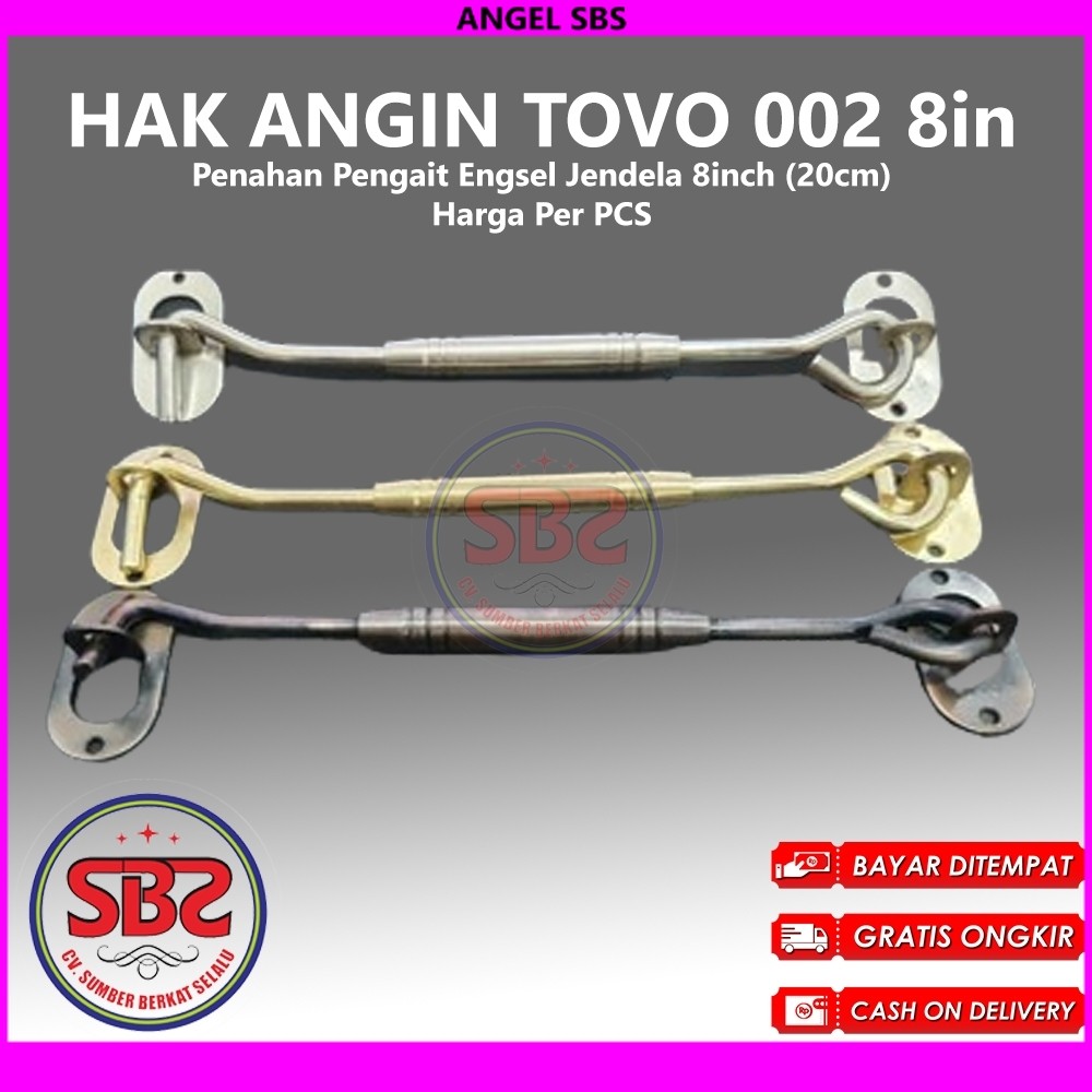 Hak Angin TOVO 8in / 20cm - Penahan Pengait engsel jendela 8 inch chrom Merk TOVO