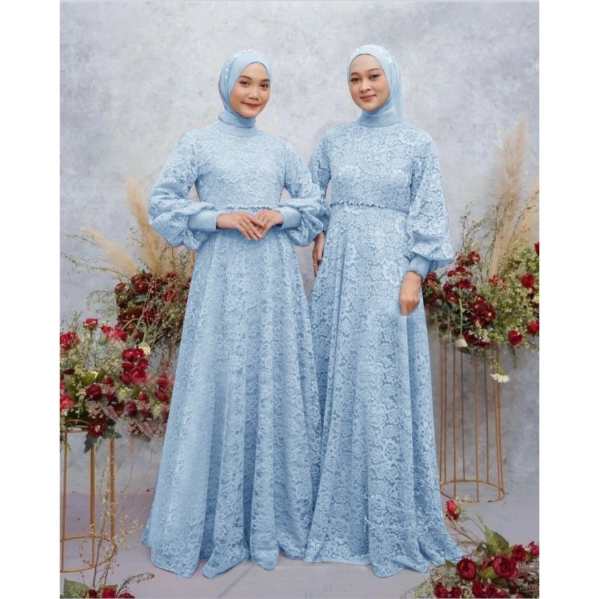 ✨BISA COD✨ - Dress gamis wanita 2023 muslim brukat mewah casual muslimah-gandy maxi - Abu-abu, M