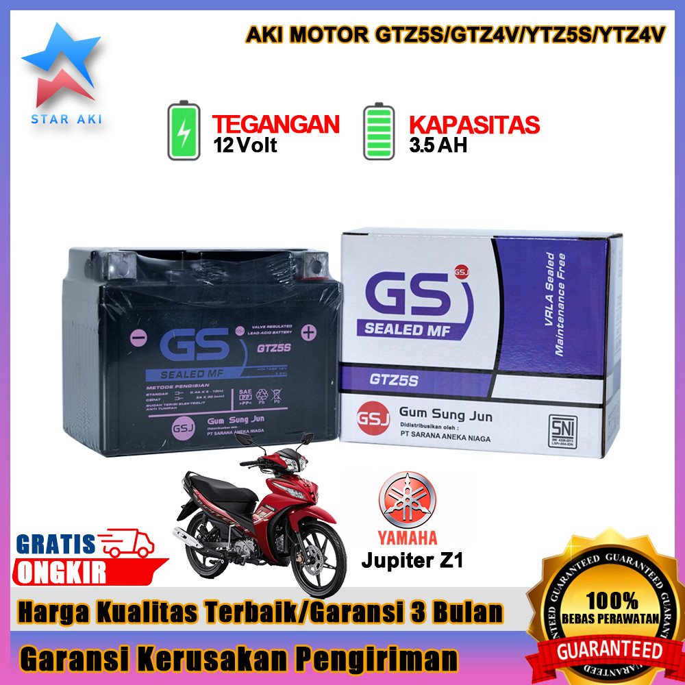 Aki Motor Jupiter Z1 GTZ5S 5AH Aki Kering MF Accu Aki Motor Yamaha Jupiter Z1