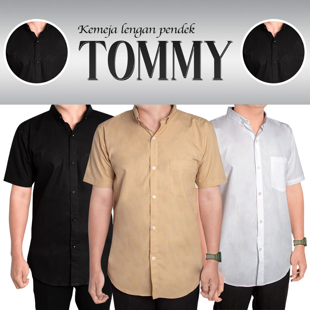 FortKlass kemeja Polos TOMMY PENDEK Pria Lengan Pendek Kemeja Cowok Formal Kemeja Kantor