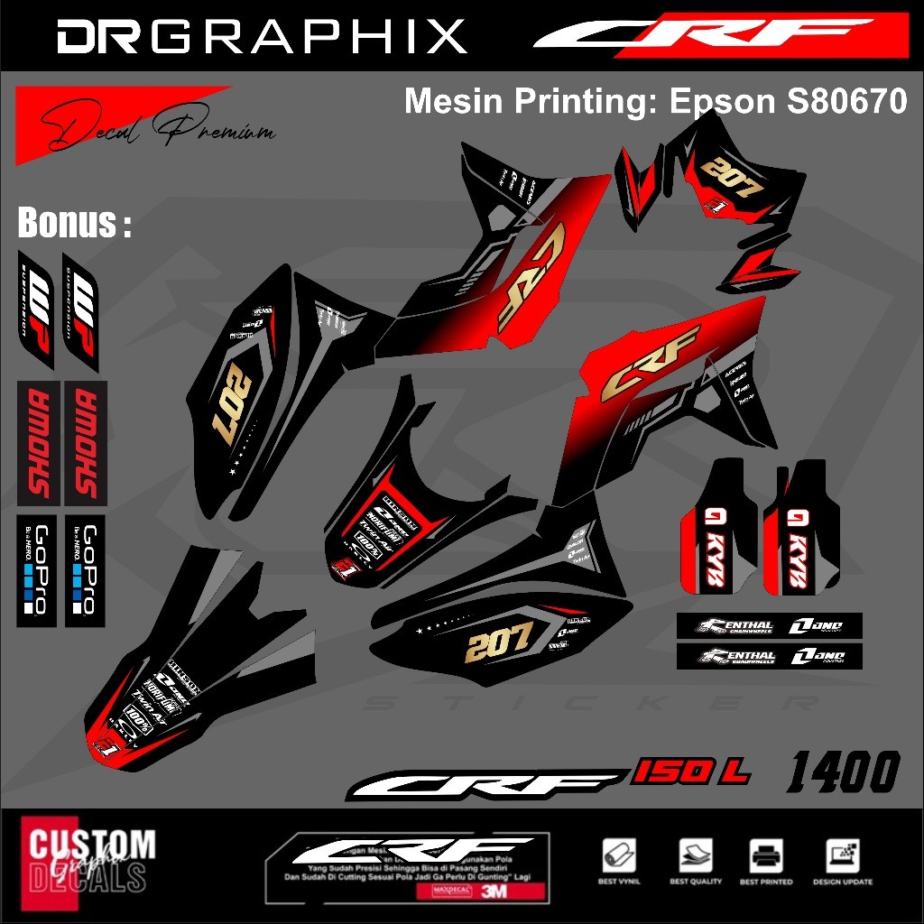 PREMIUM DECAL STIKER HONDA CRF 150L CRF 250 FULL BODY COSTUM DESAIN TERBARU kode CRF-36