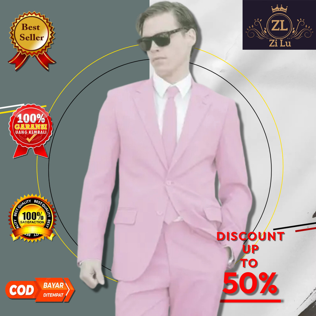SETELAN JAS PRIA BABY PINK BLAZER PRIA JAS FORMAL PRIA BABY PINK