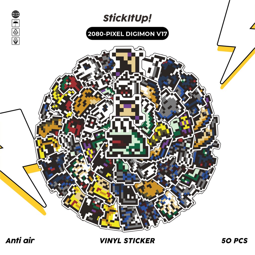 

COD✨ 50 Pcs Stiker Pack PIXEL DIGIMON V17 Lucu Aesthetic Vynil Waterproof untuk Freebies Sticker Buku Journal Casing HP Laptop